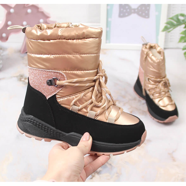 Cizme de zăpadă fete, izolate cu lână de oaie, News aurii negru de aur 1