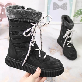 Pantofi de fete Potocki negri cu blană negru 1