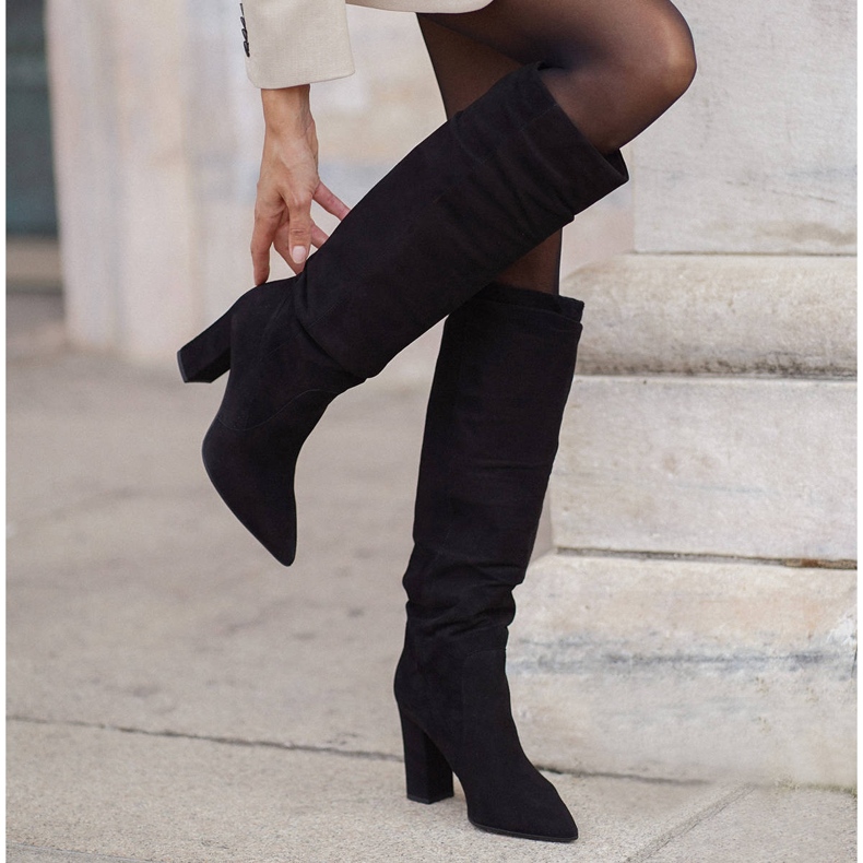 Marco Shoes Cizme înalte, ciufulite, negre, din piele de căprioară naturală negru 1