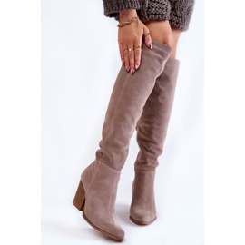 Lewski Shoes Cizme peste genunchi din piele intoarsa de dama Lewski 2833 gri bej 1