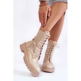 PA1 Șosete din piele Cizme cu șireturi Bej deschis Riston 1
