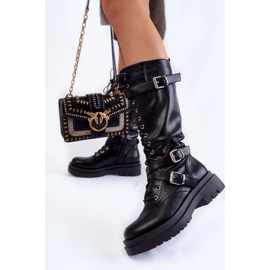 PA1 Cizme lungi de damă cu fermoar la rinichi Joelle negre negru 2