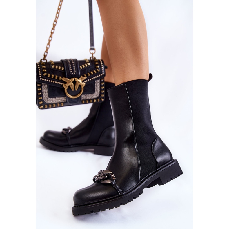 PA1 Cizme de damă cu lant negru Maliya 2