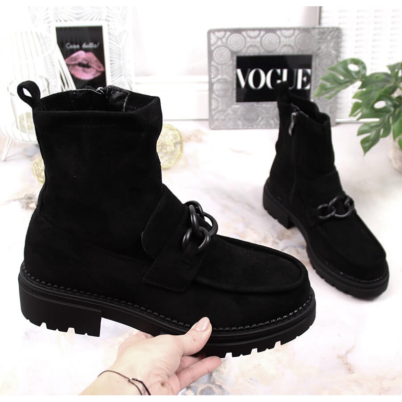 Mocasini de dama din piele intoarsa Laura La.Fi negri calduroase negru 1