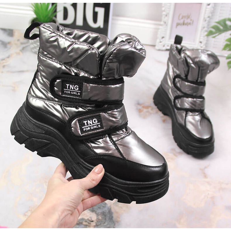 Cizme de zăpadă pentru tineret Potocki din peltru cu velcro argint 1