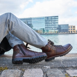 Cizme de iarna impermeabile pentru barbati izolate cu lana de oaie Rieker F3602-25 maro 2