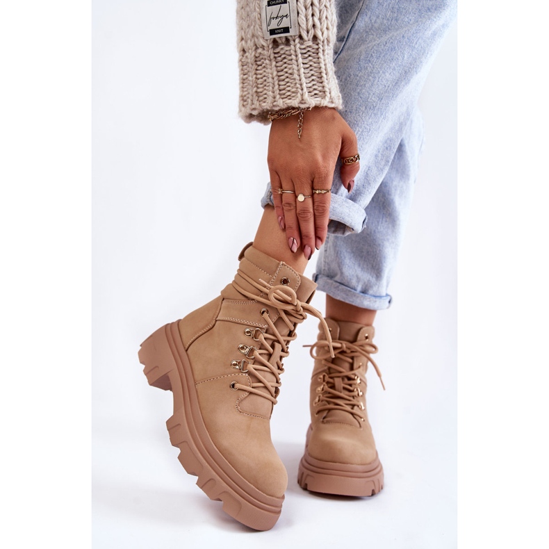 Cizme din piele caldă cu șireturi Bej Merisha 1 Cizme din piele caldă cu șireturi Bej Merisha 1