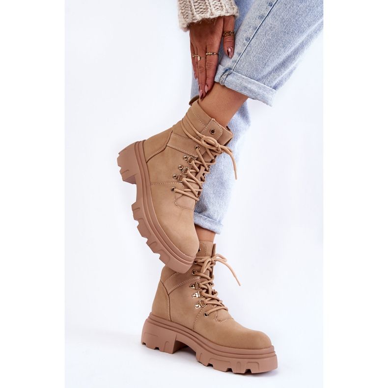Cizme din piele caldă cu șireturi Bej Merisha 2 Cizme din piele caldă cu șireturi Bej Merisha 2