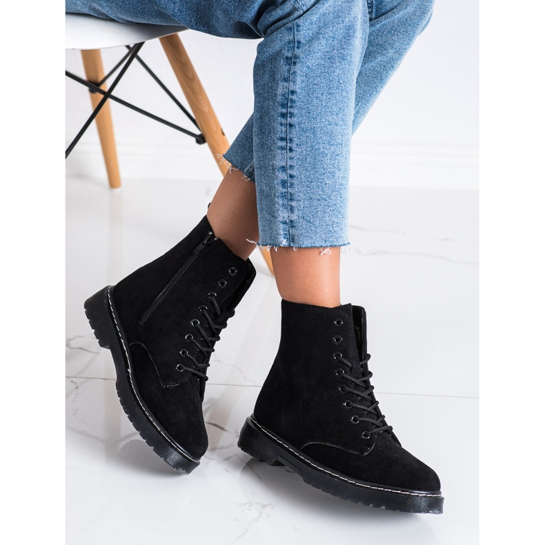 SHELOVET Trappers călduroși din piele de căprioară negru 2