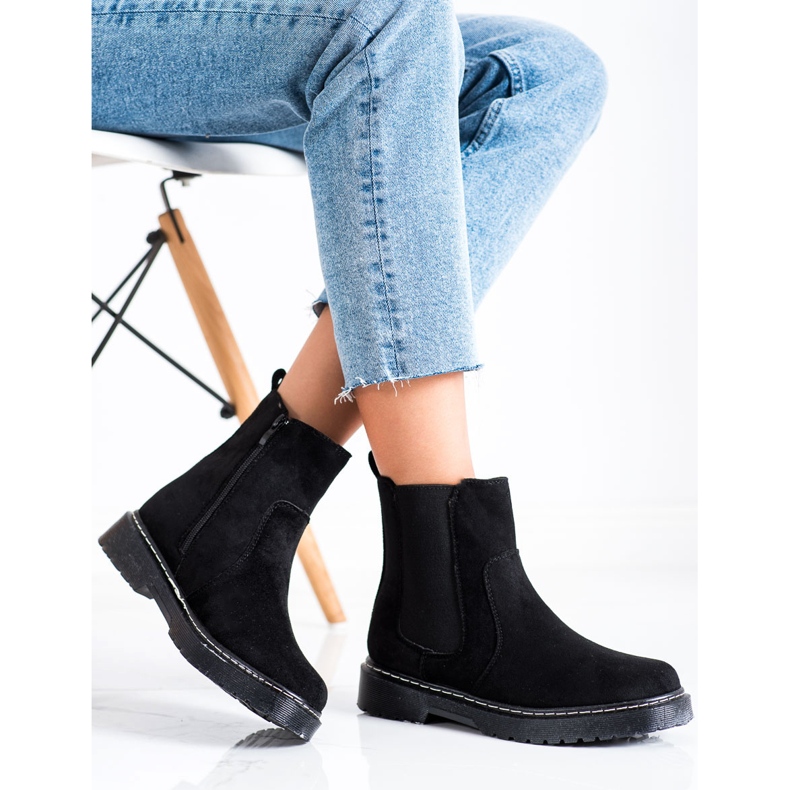 SHELOVET Ghete din piele de căprioară cu blană negru 1