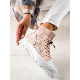 Goodin Adidași înalți la modă alb roz 1