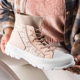 Goodin Adidași înalți la modă alb roz 5