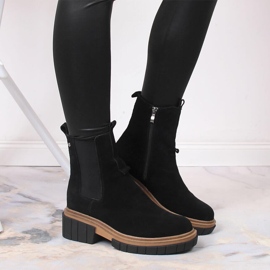 Botine de piele, piele intoarsa pentru femei izolate negru Filippo 7