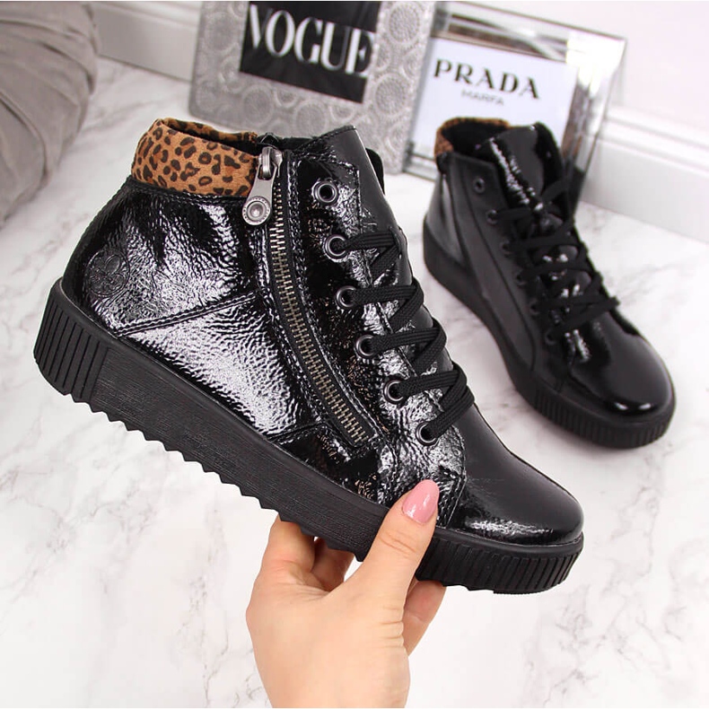 Cizme de dama lacuite in negru Rieker M6434 2