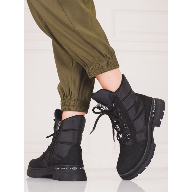 Cizme de zăpadă Shelovet cu șireturi de damă negru 2