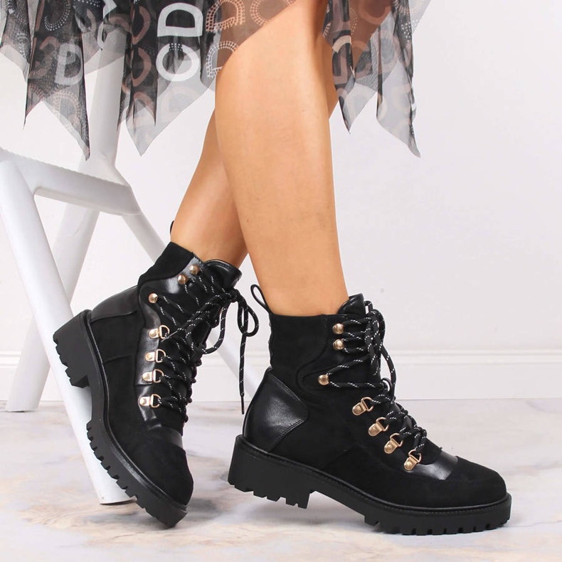 Cizme calde de damă cu șireturi eVento negre negru 2