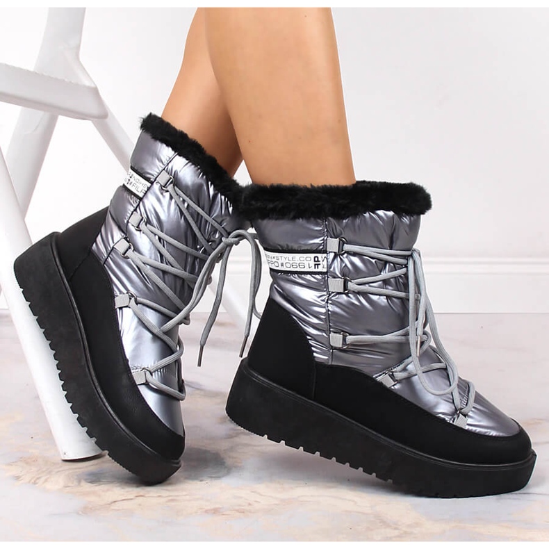 Cizme de iarnă calde cu șireturi argintii Filippo 1