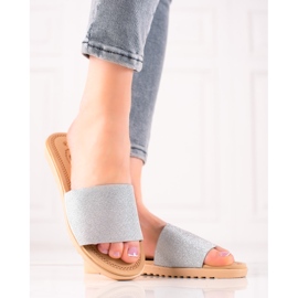 TRENDI Papuci cu sclipici argint 1