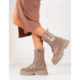 Ghete de drumeție de damă High Shelovet din piele naturală bej 2