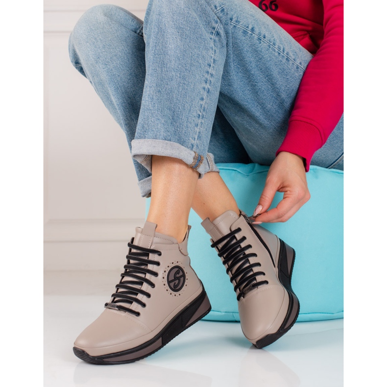 Tenisi dama pe platforma Shelovet din piele naturala bej 1