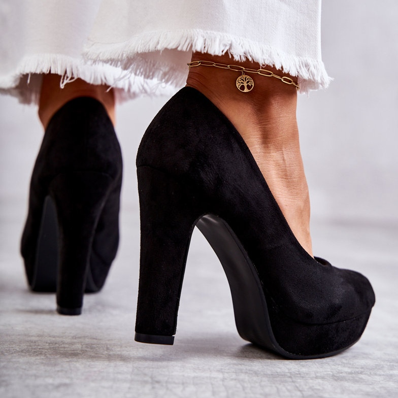 WS1 Pompi clasici din piele intoarsa pe toc Negru Soro 3