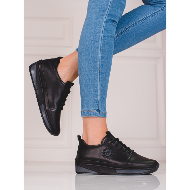 Pantofi sport de dama Black Shelovet din piele naturala negru 1