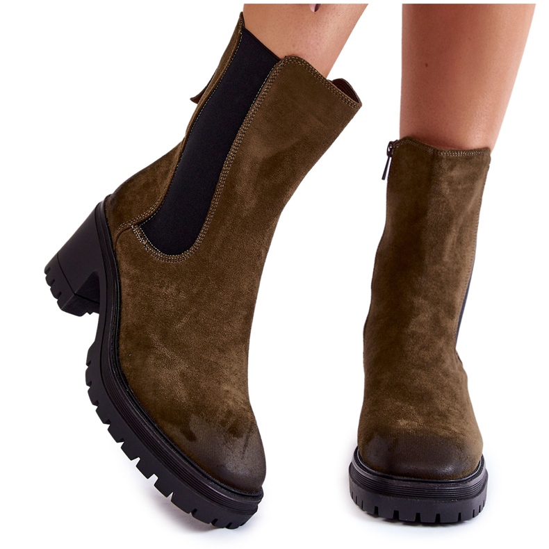 Vinceza Botine de piele intoarsa de dama kaki Liris verde 1