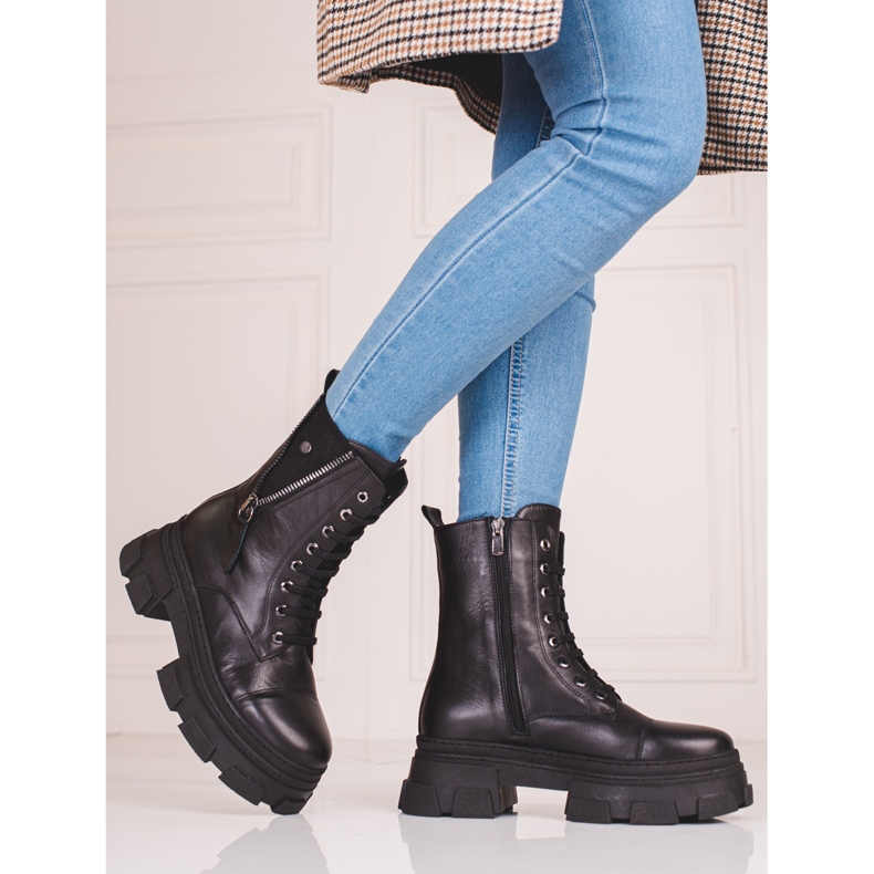 Genți de damă din piele cu fermoar Shelovet decorativ negru 1