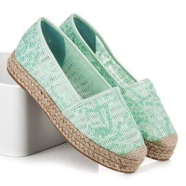 Vices Espadrile din dantela cu paiete verde 1