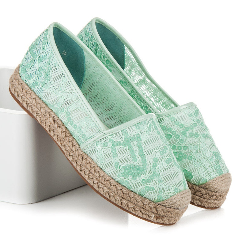 Vices Espadrile din dantela cu paiete verde 1