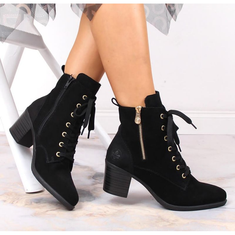 Cizme din piele intoarsa pe post izolate Rieker W RKR564 negru 1