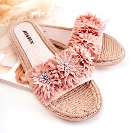 WJ1 Papuci De Dama Cu Flori Tesatura Roz Susana 3