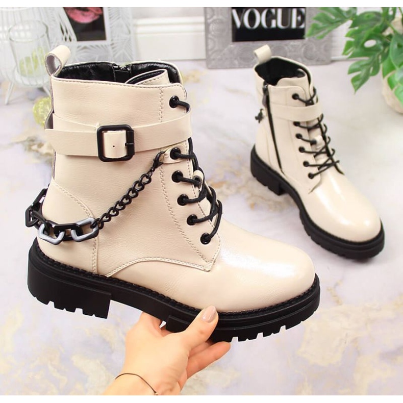 Cizme lacuite cu lant izolat Laura La.Fi W PMR28 bej 1