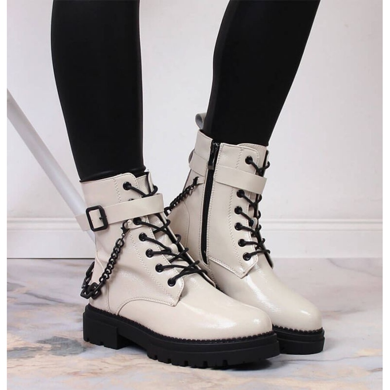 Cizme lacuite cu lant izolat Laura La.Fi W PMR28 bej 2