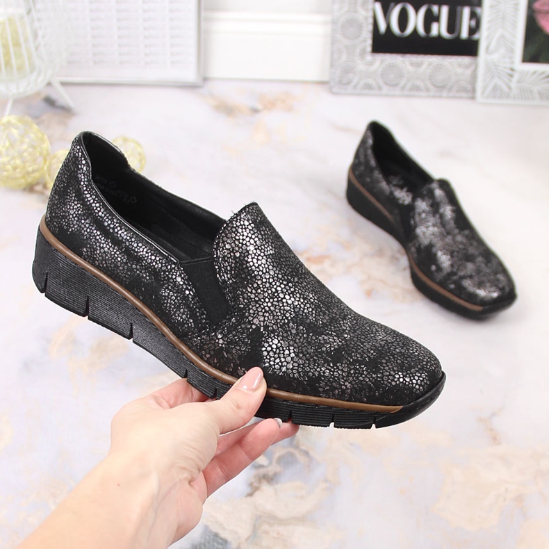 Pantofi confortabili slip-on cu benzi elastice Rieker W RKR166B negru 2