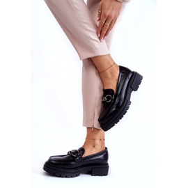 Pantofi eco-piele pentru femei la.fi negri cu un lanț negru 3