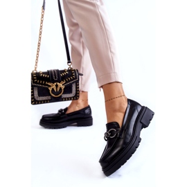 Pantofi eco-piele pentru femei la.fi negri cu un lanț negru 2