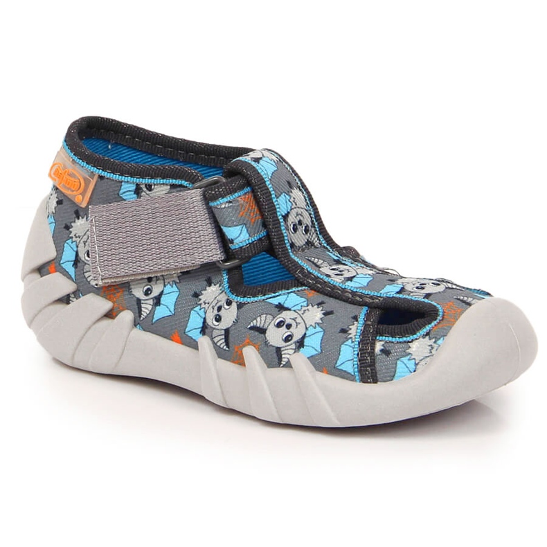 Papuci copii velcro cu liliac Befado gri 1