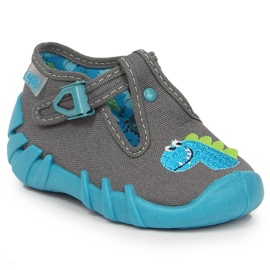 Papuci pentru băieți cu cataramă cu dinozaur Befado gri 1
