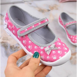 Papuci pentru fete cu Velcro cu fundita Befado roz 2