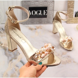 Sandale de damă pe stâlp de oglindă cu margele aurii Sabatina B185-2 de aur 1