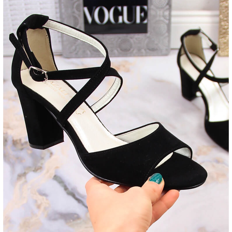 Sandale de damă din piele intoarsa neagra Azali 2941 negru 1