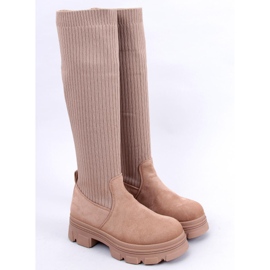 BM Botine Janelle Khaki cu șosete bej 1