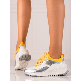 Goodin Adidași eleganți din piele alb argint galben 2