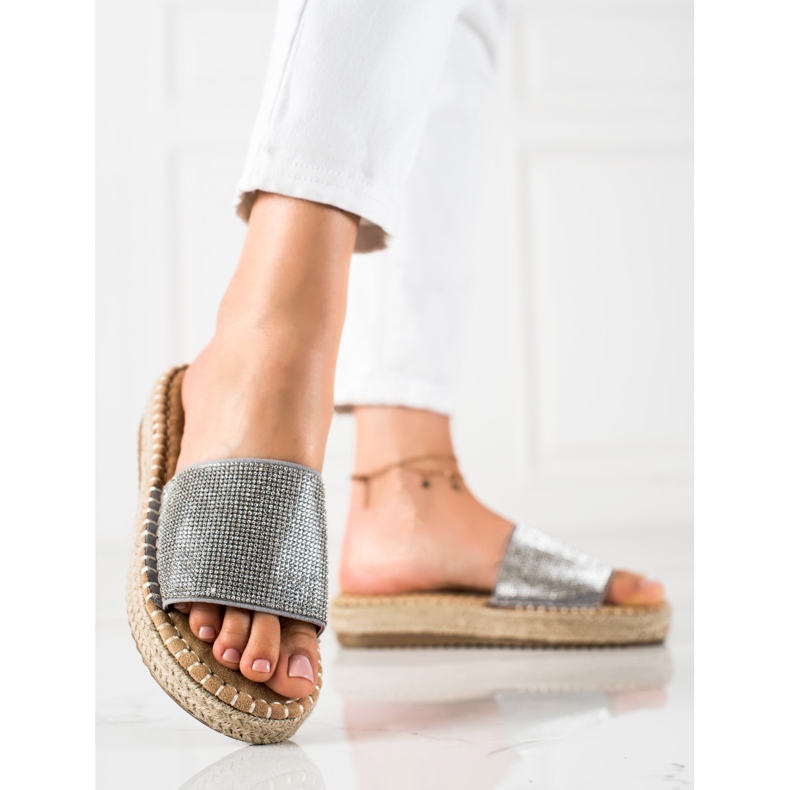 SHELOVET Papuci cu zirconiu cubic argint gri 1