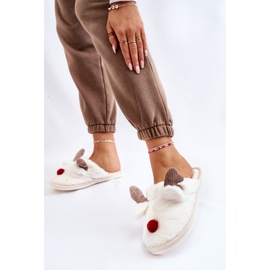 PA1 Papuci De Dama Cu Blana Si Ren Crema Sopya ecru 2