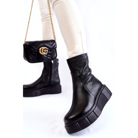 PL5 Cizme din piele de damă pe platformă neagră negru 1