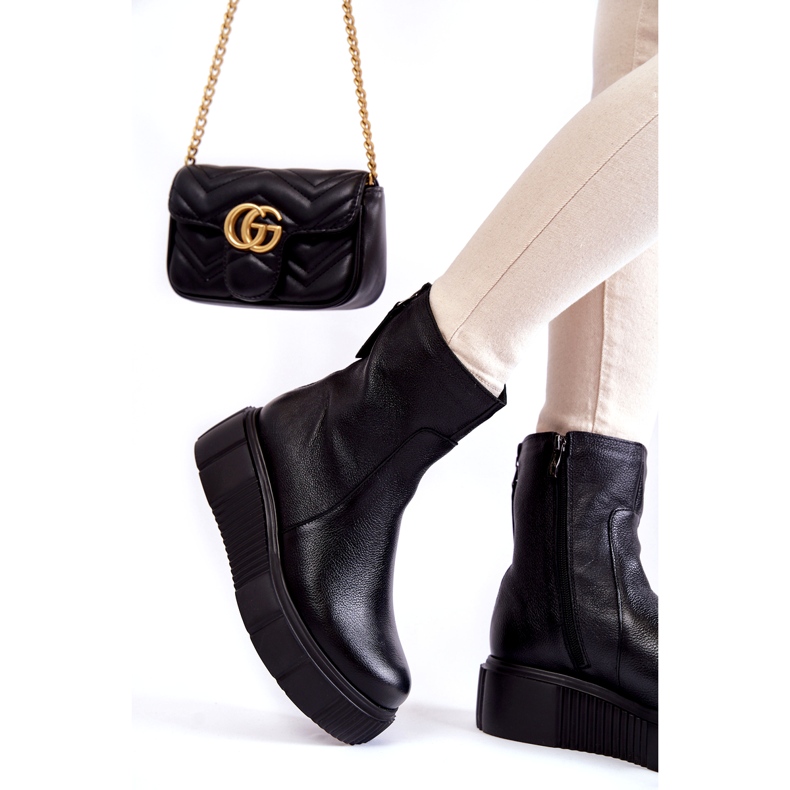 PL5 Cizme din piele de damă pe platformă neagră negru 2