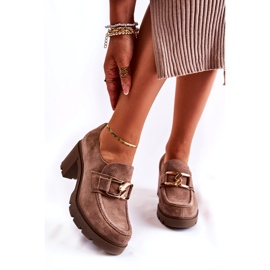 PL5 Pantofi eleganti Harmell bej închis pe un stâlp cu ornament auriu 4