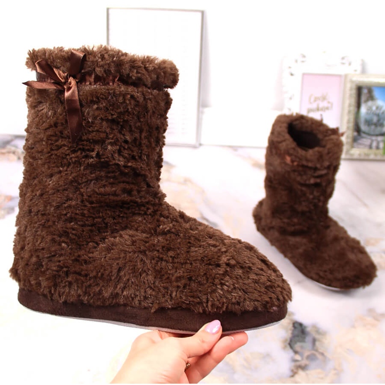 BM Papuci de damă cu blană încălzită, maro, Stella 1